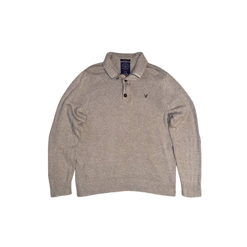 AMERICAN EAGLE OUTFITTERS Sweater Mens XL Tan Athletic Fit Mock Neck Button Zip